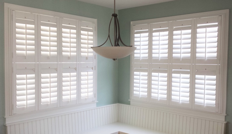 Clearwater white shutters in dining room